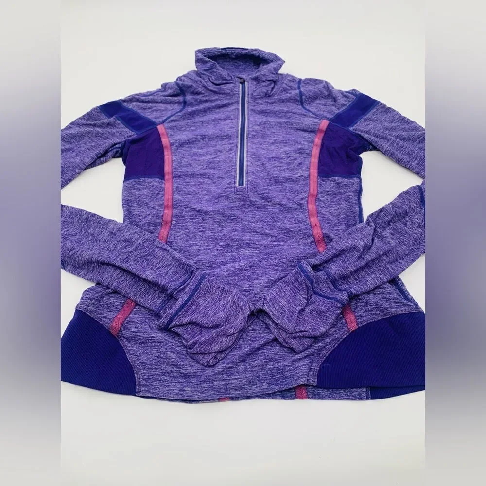 Purple Heathered Lululemon Run Inspire Long Sleeve 1/2 zip Pullover Sz 6 - Picture 5 of 10